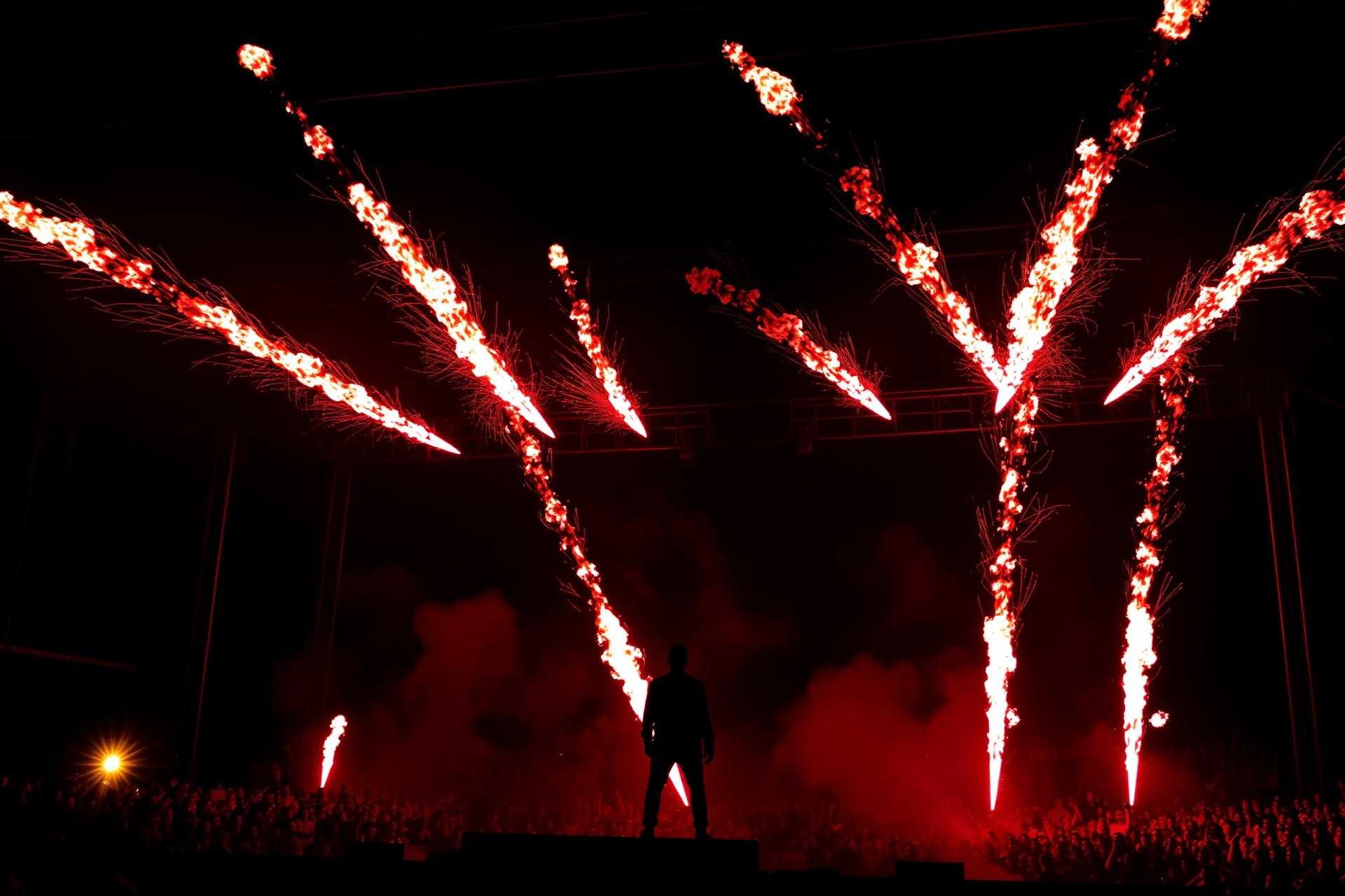 Pyrotechnic show on stage